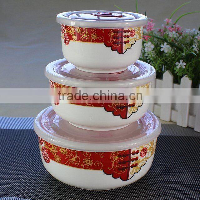 custom printed ceramic bowl bowls with airtight lids ,3pcs porcelain fresh seal bowl