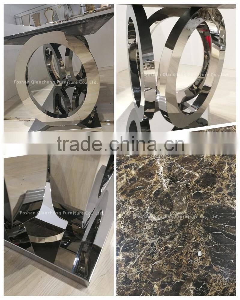 Modern furniture stainless steel legs marble top dining table qiancheng furniture