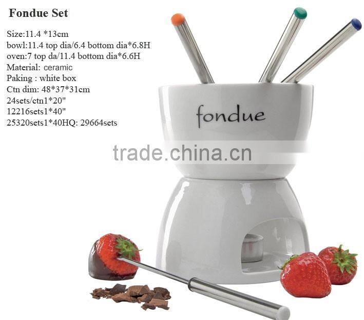 set of 2pcs red color ceramic chocolate fondue set