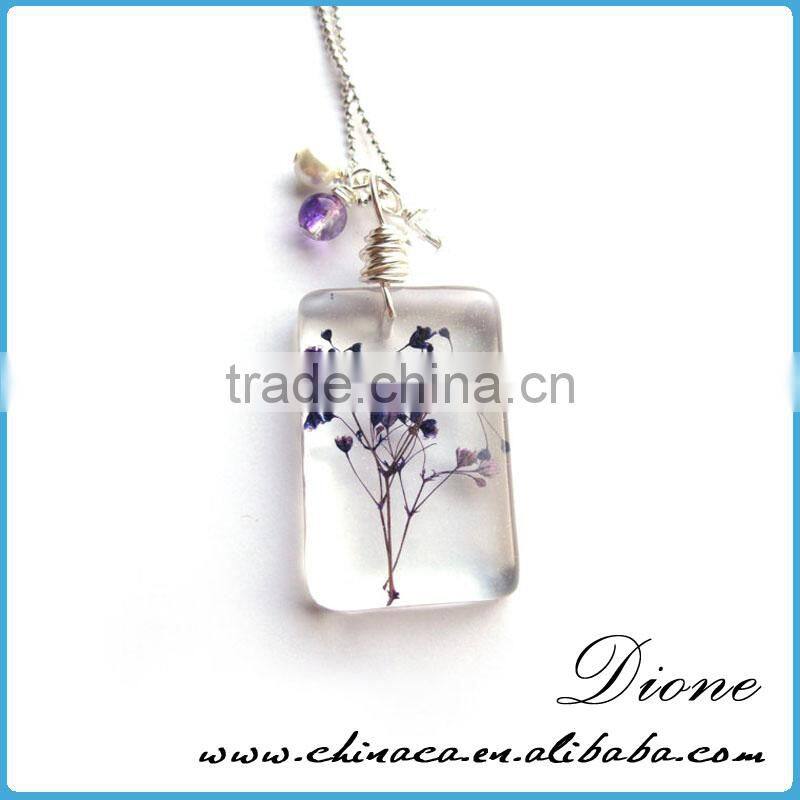 Low MOQ Resin Real Flower Necklace herbarium pendant