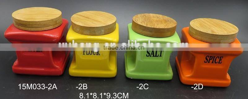 Screw Cap Sealing jar Green/Orange/Yellow Ceramic kitchen canisters