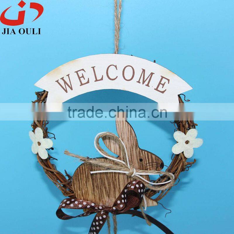 Hot sales easter decorations with wood rabbit easter wreath hanger