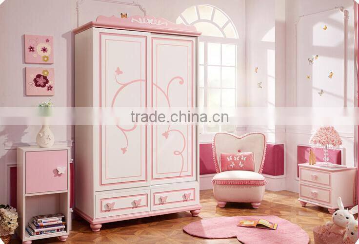 Modern pink handmade carved angel wings upholstered unique kids princess bedroom furniture sets - BF07-70346