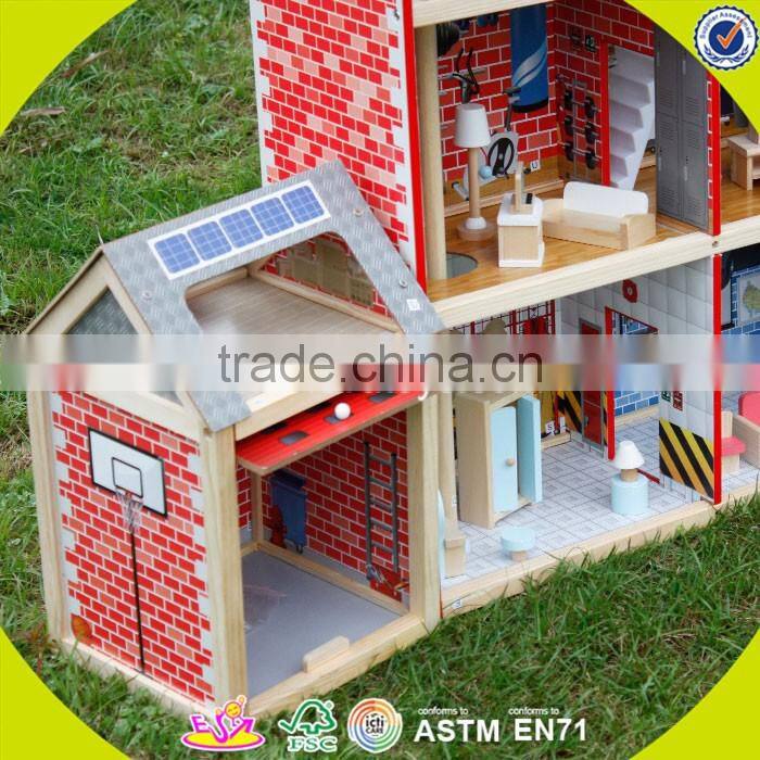 2017 new design pretend toy kids wooden model doll house W06A138