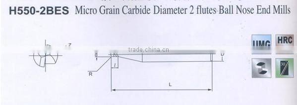 Micro Grain Carbide Diameter 2 flutes Ball Nose End Mills
