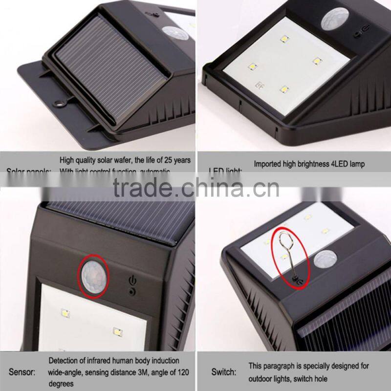 6LED Solar Power PIR Motion Sensor Wall Light Outdoor Waterproof Garden Lamp