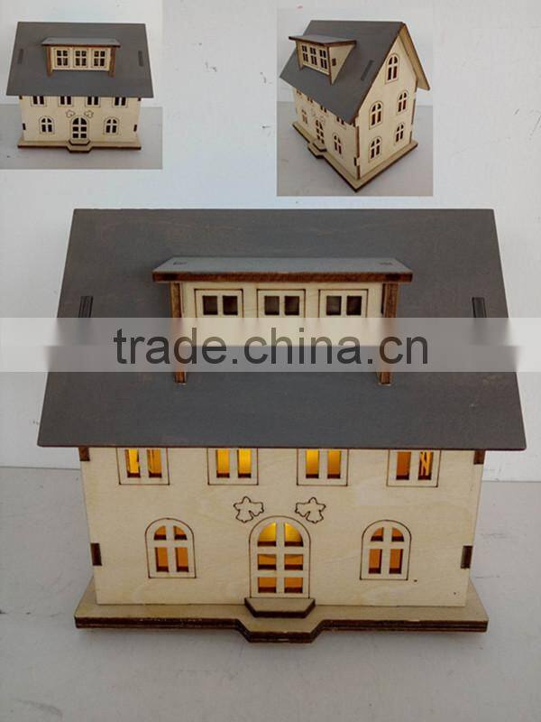 Christmas Wood Laser Engraved Lighted House Ornament