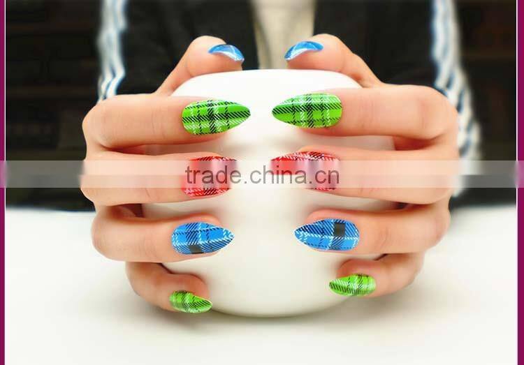 2016 Newest full cover factory nail supplies colorful stiletto nail tips