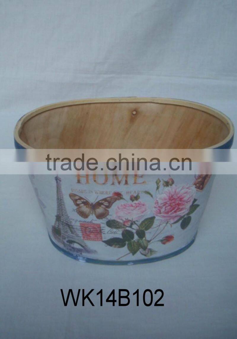 beautiful decal wooden flower pot garden wood pot with plastic liner