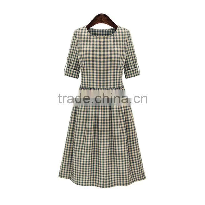 2016 Spring Red and Blue Tantan Print Women Plaid Flannel Shirt Dresses