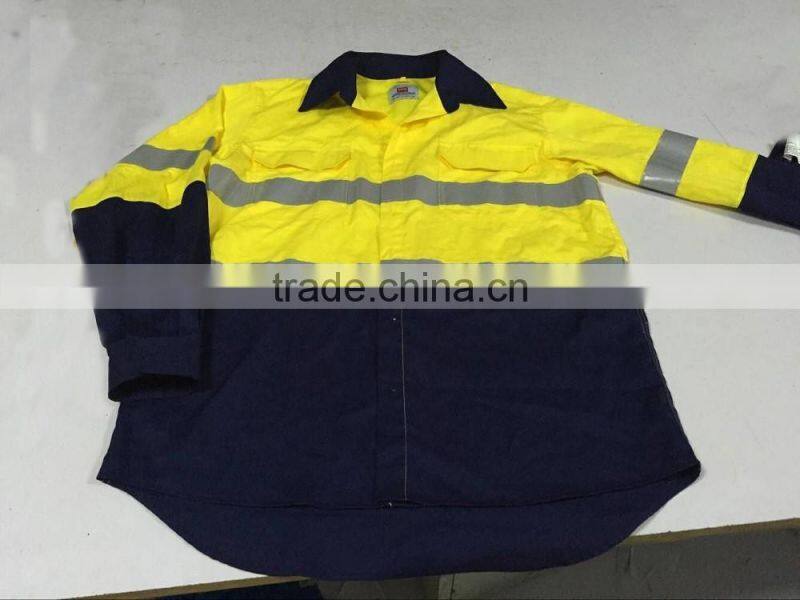OEM custom Short Sleeves 100% cotton safety uniform Hi Vis reflective work shirts