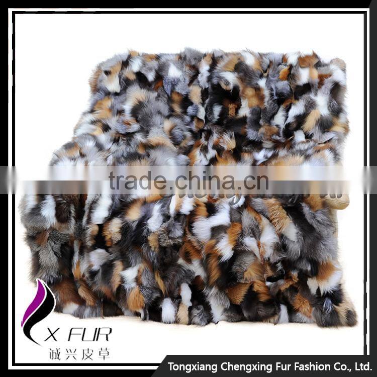 CX-D-38 Luxury Patchwork Winter Fashion Genuine Fox Fur Throw Blanket