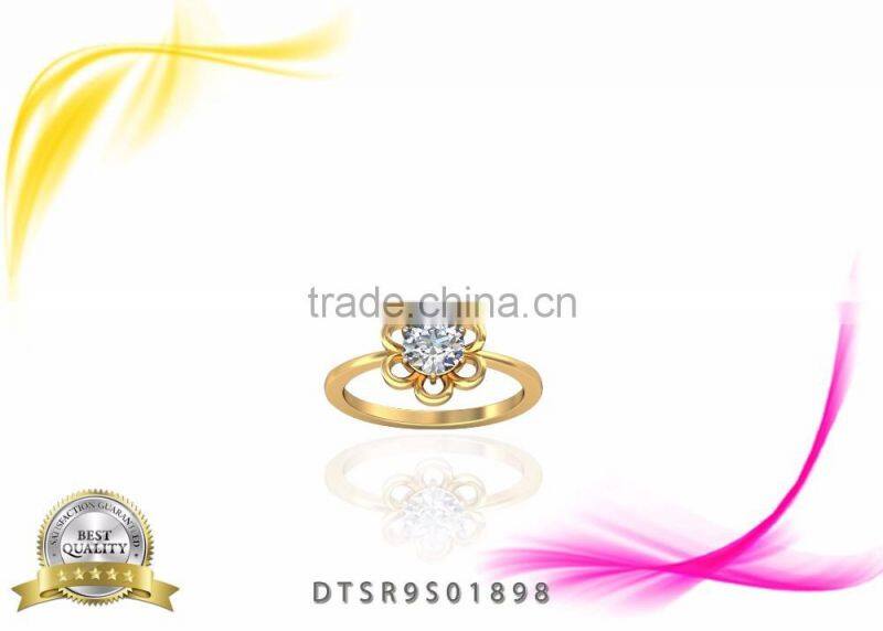 Beautiful Flower Single stone stud Gold Plated Ring