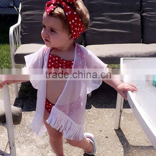 Children kids knit bikini beachwear swimwear 2016 high waist solid color polka dot swimsuit bathing suit