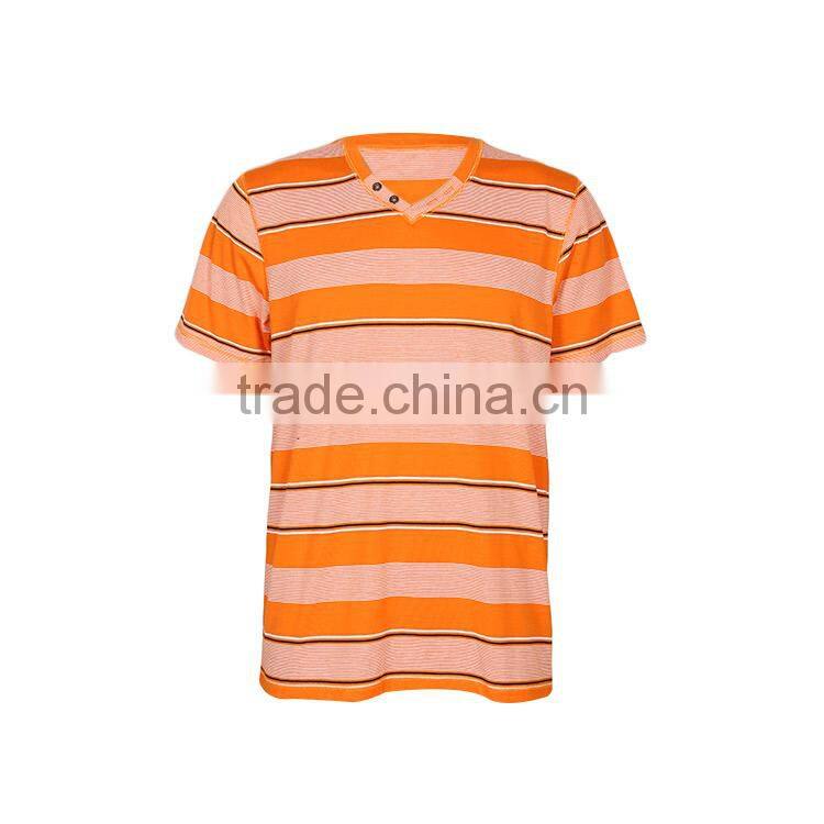 Wholesale v neck short sleeve flat knit stripe t-shirt