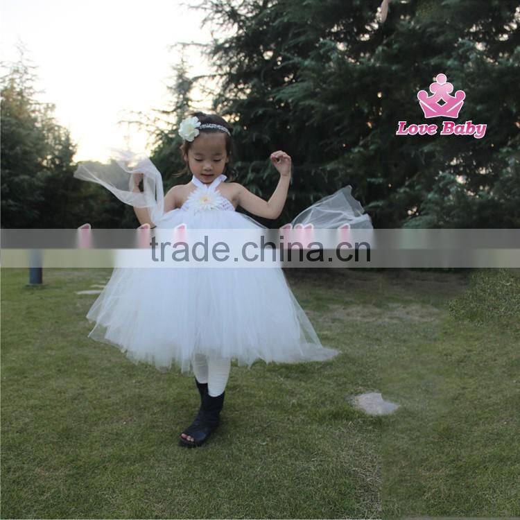 Pure White Tulle Girl Crochet Tutu Dress Beautiful Puffy Baby Dance Dress