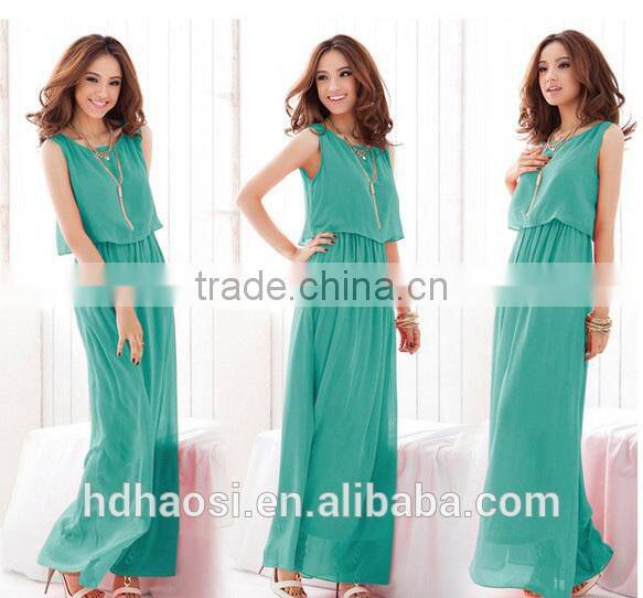 Hot sale summer Women bohemian Beach dress, women Chiffon silk maxi dress ,sleeveless Plus size dress