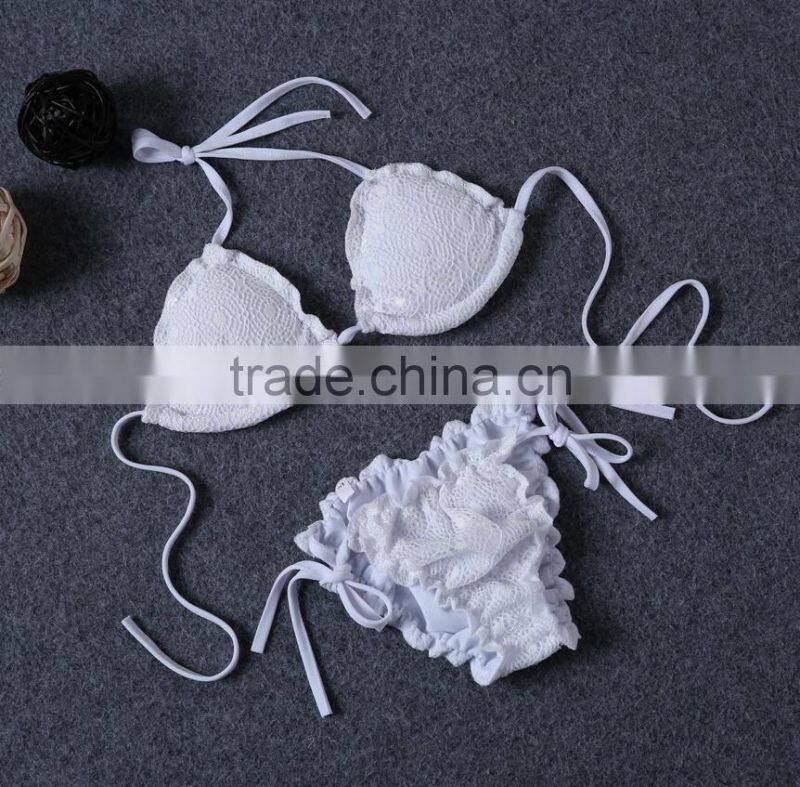 M742 D.Y fashion 2016 ladies white lace split bikini swimwear beachwear