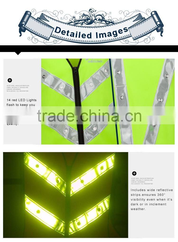 rgb led flashing police safety waterproof orange reflective running vest