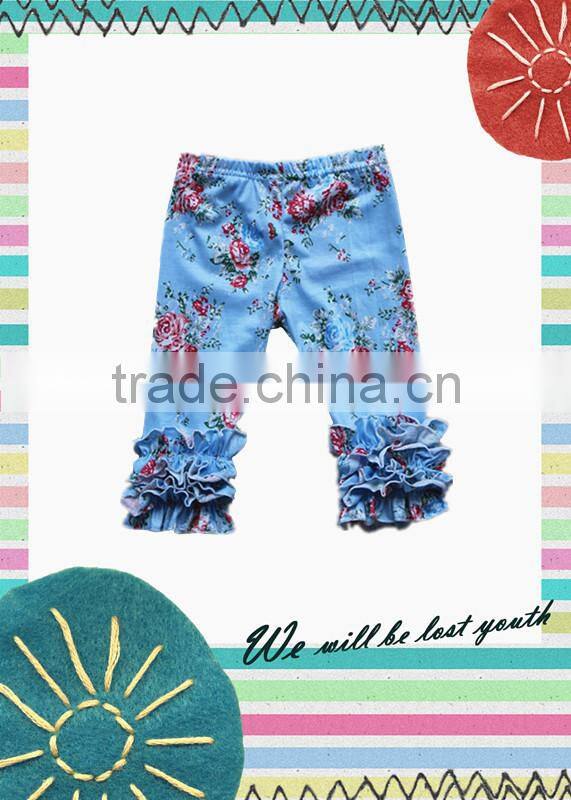 2017 wholesale kids girls pants children fall clothes Baby Girls icing ruffle leggings Pants Kids flower Cotton Capris