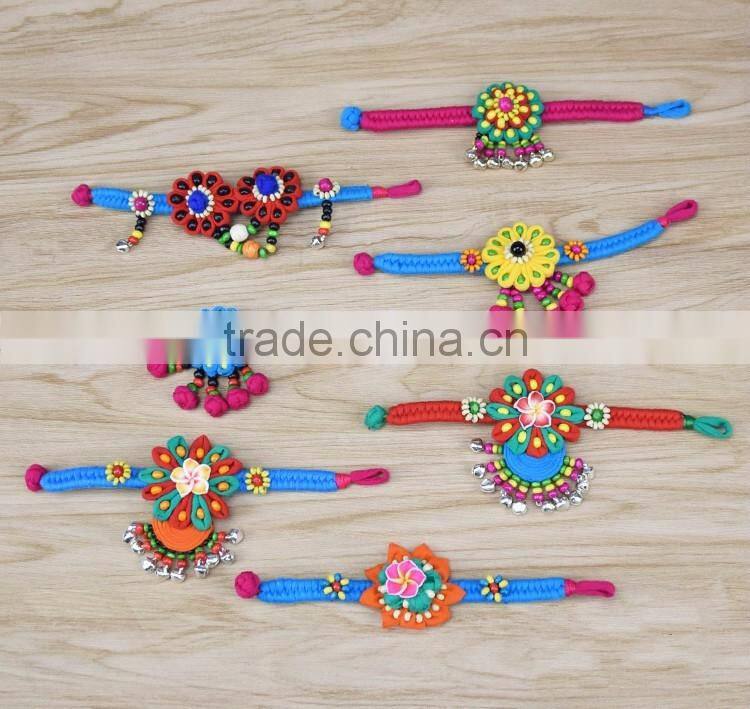 Women National Fabric Flower Bells Bracelet Handmade Cotton