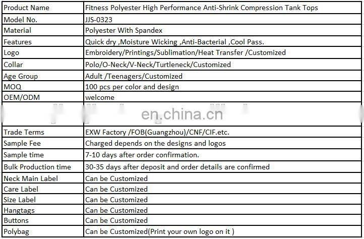 Fitness Polyester High Performance Anti-Shrink Compression Tank Tops