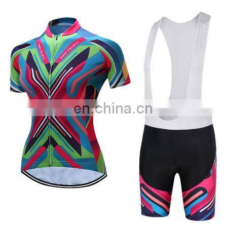 Colorful Women Cycling Jersey Bike Wear (Bib) shorts set Outdoor Sportwear Short Sleeve Cycling Clothing Suit