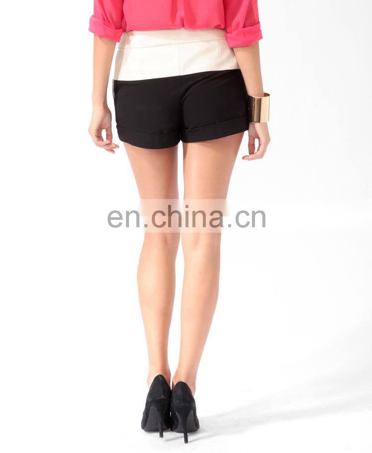 Colorblock Faux Leather Woven Shorts CSS0030