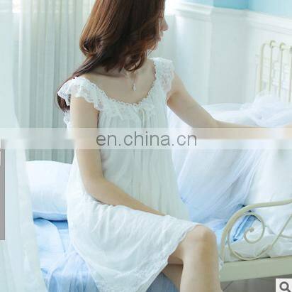 Womens Sweet Retro Palace Summer Nightdress Sleevelesss Cute White Silk Nightgowns Women Home Sleep Dress