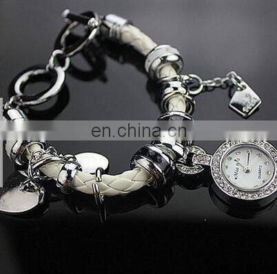 2017 Fashion New personality woven leather belt diamond watches bracelet pendant Wristwatch for women