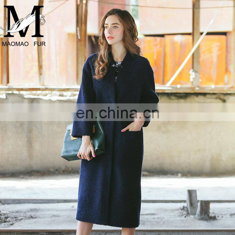 Winter Warm Fashion Real Large Raccoon Fur Collar Sheep Fur Coat / Genuine Merino Sheepskin Women's Leather Coat