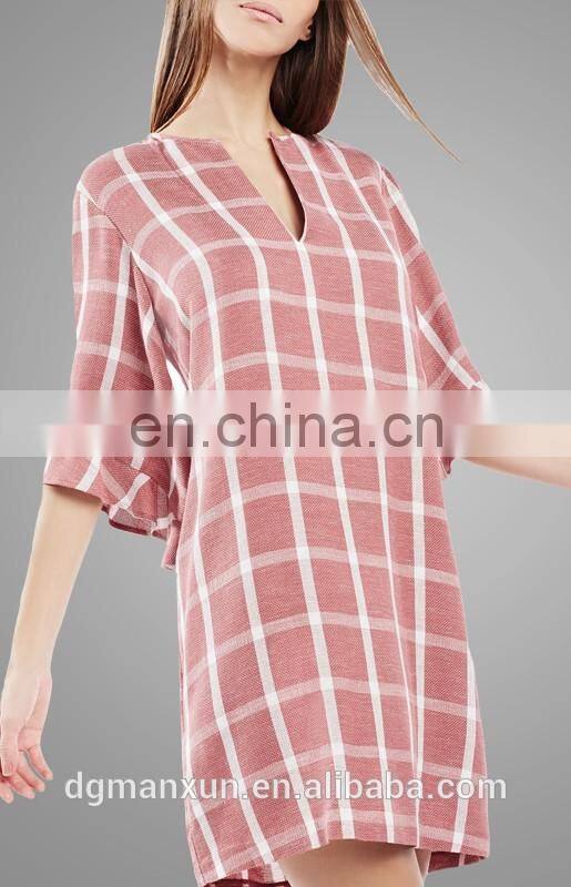 2016 OEMODM Custom Women Summer Style Long Sleeve Short Plaid Printed Slim Fashion New Dress Women's Top