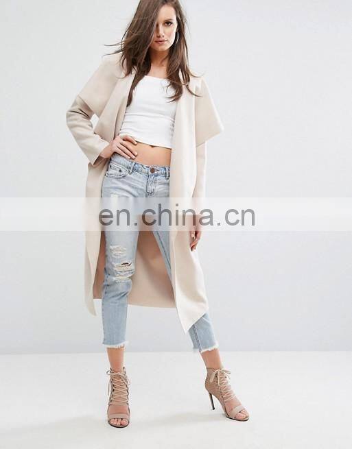 long style cream women loose dust coat with front open