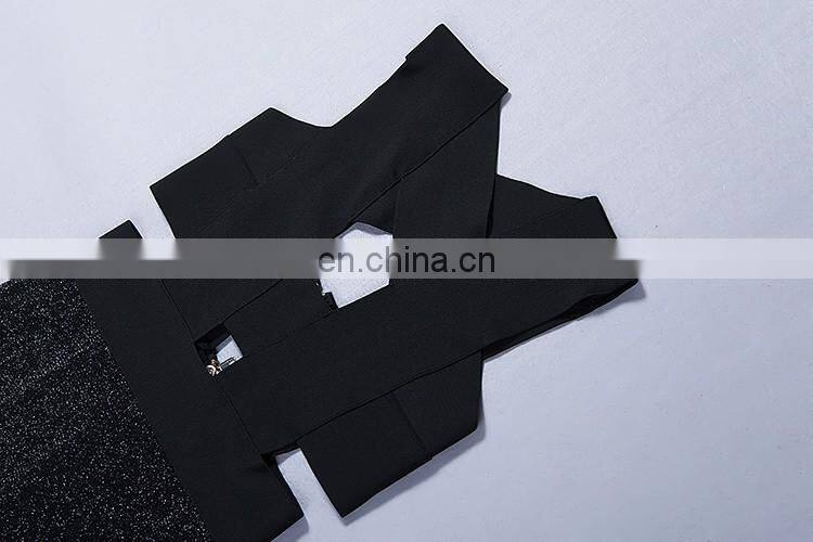 Amigo celebrity black sleeveless hollow out sliver tulle Mermaid maxi bandage dress for taller ladis