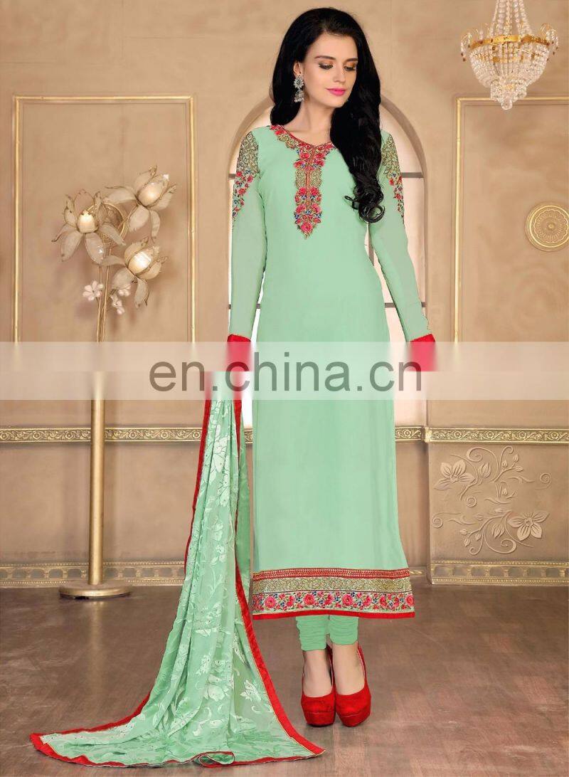 Beige Colored Georgette Semi-Stitched Suit.