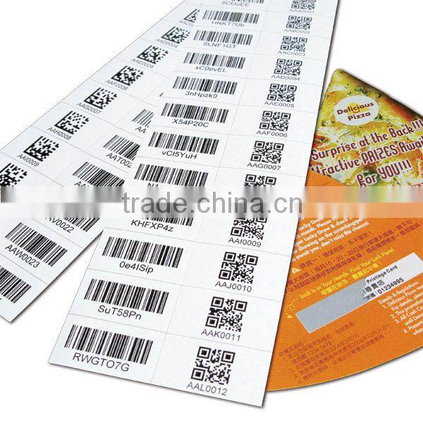 Printing Serial unique number sticker Scratch off Security barcode label