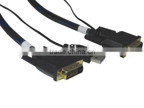 80M NYLON BRAIDED 24+1PIN M TO M DVI-D CABLE WITH USB ADN CHIP SET