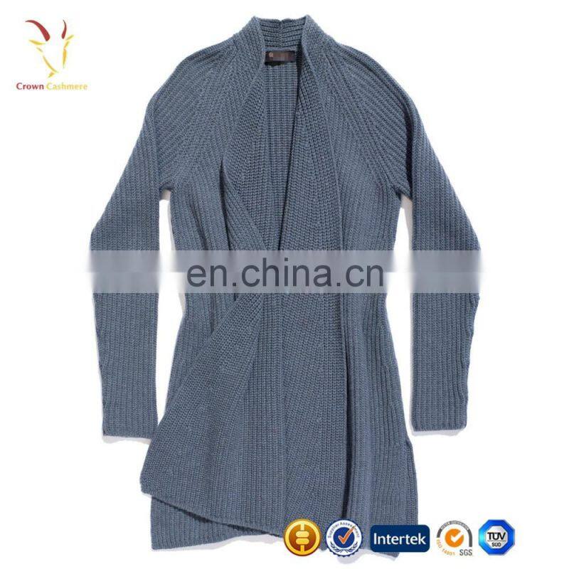 Long Open Women's Navy Blue Sweaters Cardigan