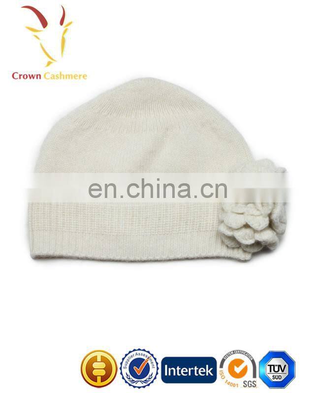 Baby Cashmere Blank Winter Beanie Hats and Caps with Flower