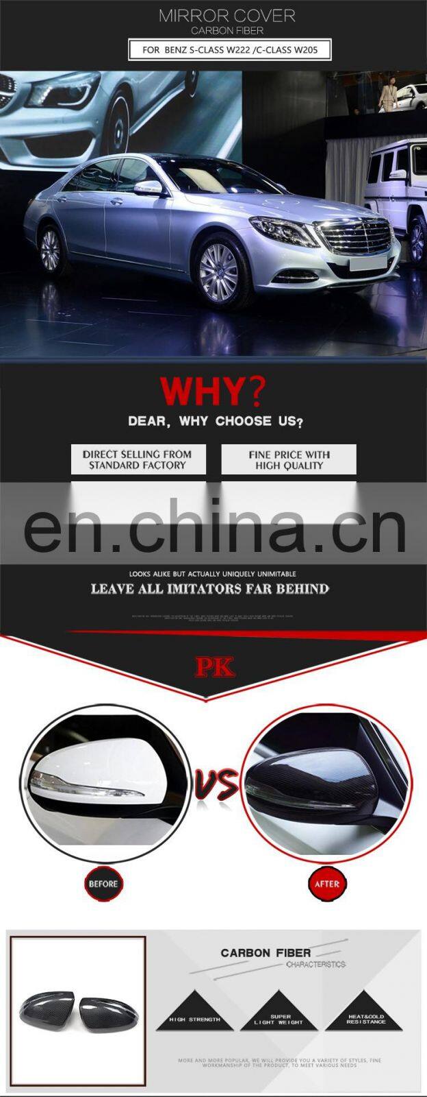 Replacement Carbon Side Door Mirror Covers Cap for Mercedes W205 LHD 14-15