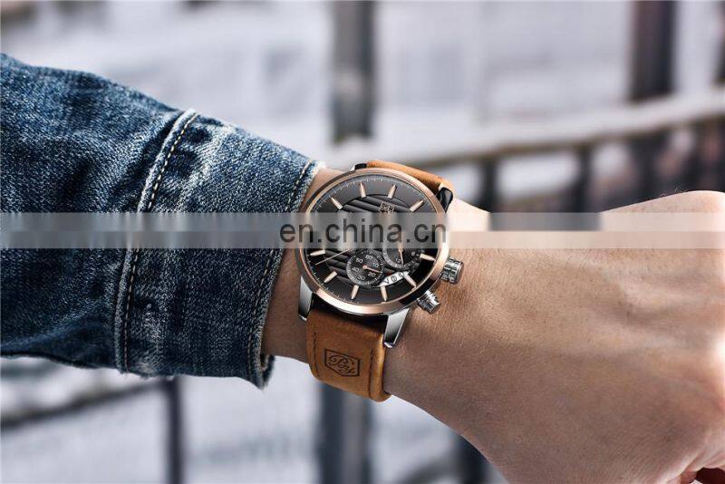 Benyar BY-5104M Personalized Man Quartz Wrist Watches Chronograph Calendar Luxury Leather Men Watch Manufacturer