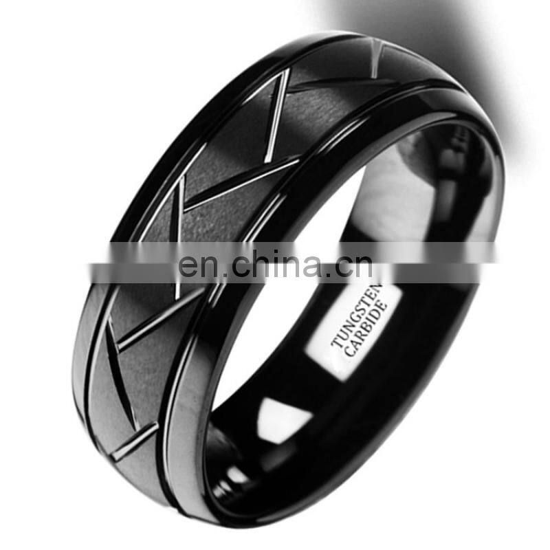Luxury Men's Jewelry Accessories 8mm Silvery Brushed Wedding Rings Stainless Steel Bevel Cut Ring