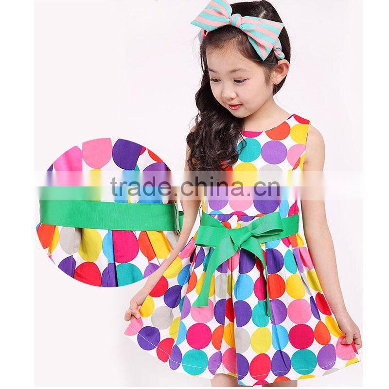 2015 summer short sleeve dress with belt Pure cotton dot children dress cuhk princess skirt wholesale from China