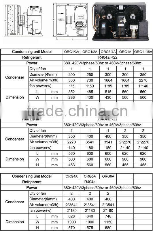 Copeland compressor R22 condensing units for cold storage