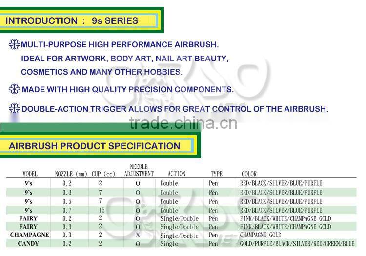 AIR-MART NAIL ART TOOL BODY ART AIRBRUSH pen 9's FOR 0.3 mm NOZZLE & 7 c.c. CUP