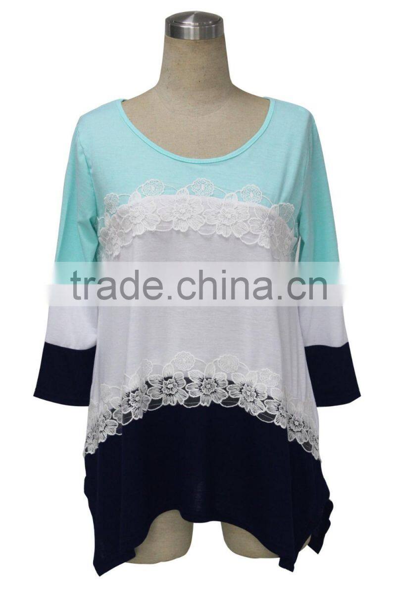 Designer Western Irregular Pastel Color Patchwork Colorblock Bohemian Women Lace Ladies Tops