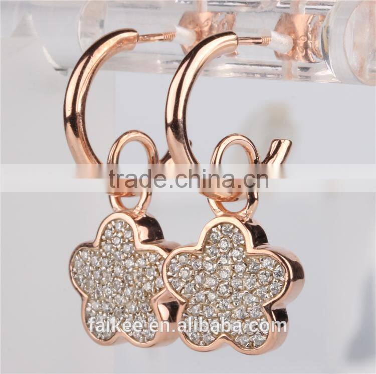 wholesale fashion lady's Jewelry 925 sterling silver earring Gold plated wax micro pave setting earring