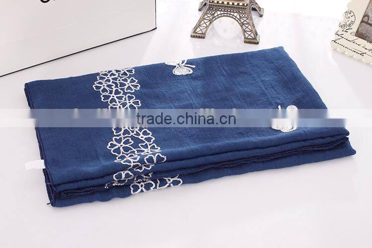New Design Butterfly Embroidery Cotton Fashion Ladies Scarf