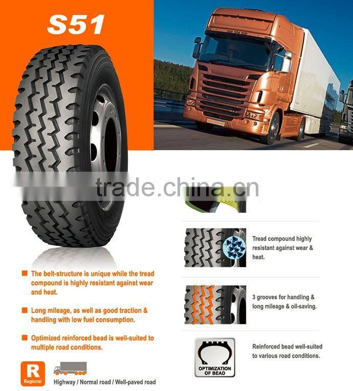 S51 long haul highway semi trailer truck tyres 11r22.5 for sale