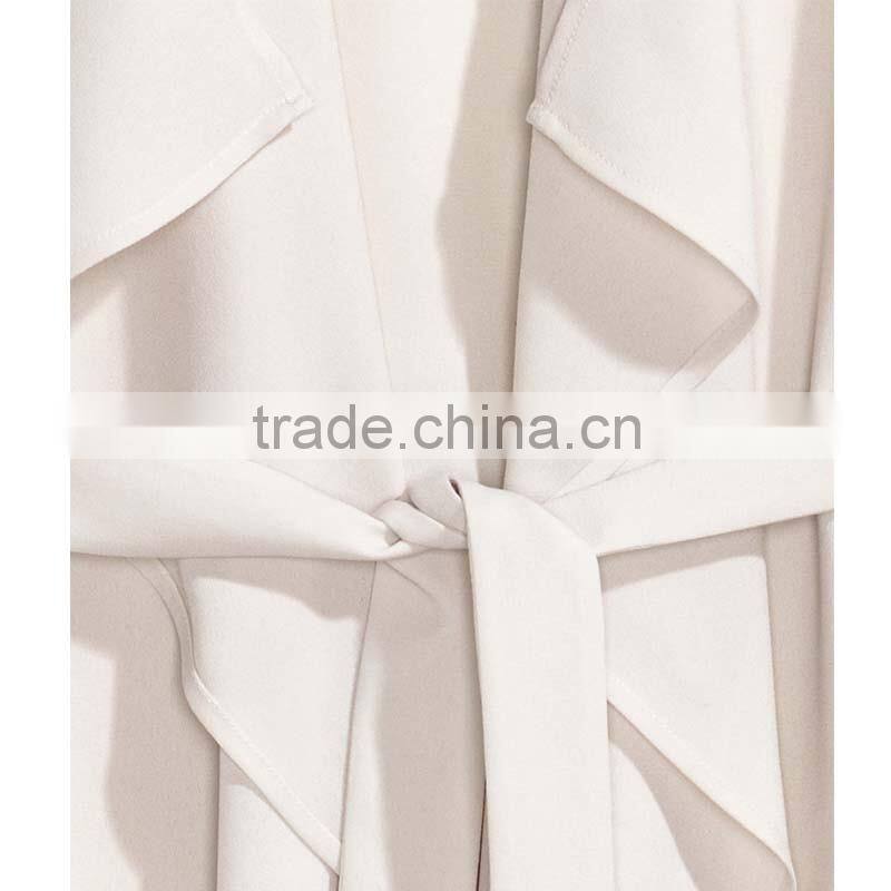2016 Latest Women Woven Fabric Tie Belt Long Vest HSC9463